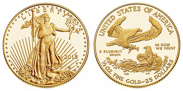2018 W Proof Half Ounce American Gold Eagle - 1/2 oz Gold $25 