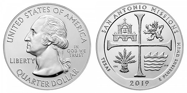 2019 San Antonio Missions 5 Ounce Bullion Coin - 5 oz Silver 