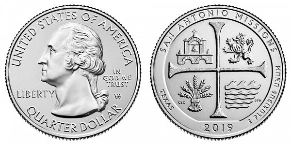 2019 W San Antonio Missions National Historical Park Quarter - Texas 