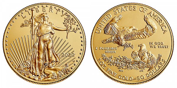 2020 W Burnished Uncirculated One Ounce American Gold Eagle - 1 oz Gold $50 