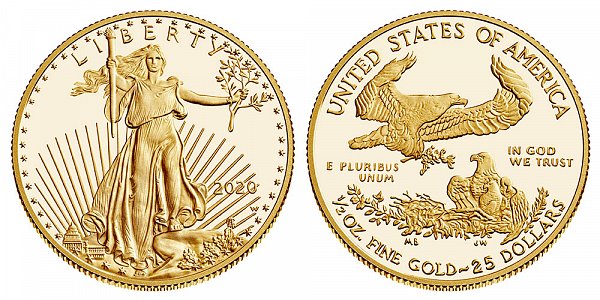 2020 W Proof Half Ounce American Gold Eagle - 1/2 oz Gold $25 