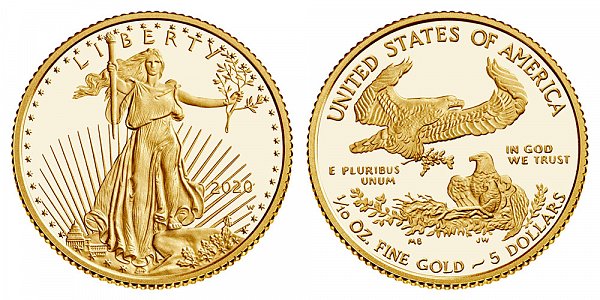 2020 W Proof Tenth Ounce American Gold Eagle - 1/10 oz Gold $5 