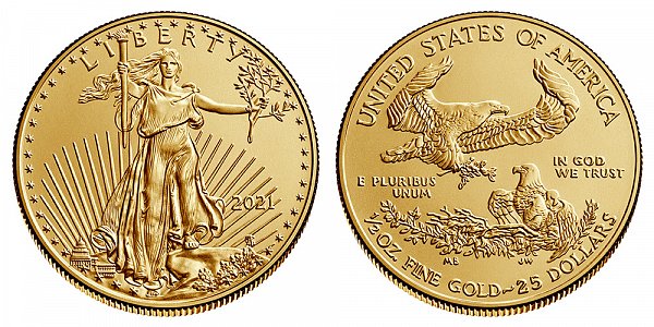 American Gold Eagle Bullion Coins $25 Half Ounce Gold - Type 1 US Coin