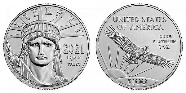 2021 American Platinum Eagle - Brilliant Uncirculated $100 1oz One Ounce Platinum Bullion 