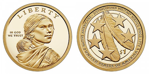 2021 S Proof Sacagawea Native American Dollar - Distinguished Military Service Since 1775 
