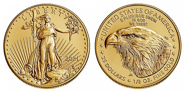 2021 Half Ounce American Gold Eagle Bullion - 1/2 oz Gold $25 - Type 2 