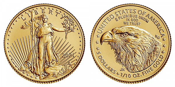 2021 Tenth Ounce American Gold Eagle Bullion - 1/10 oz Gold $5 - Type 2 