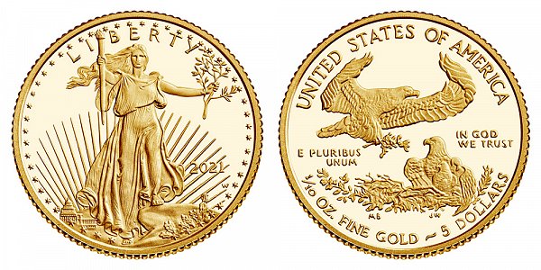 2021 W Proof Tenth Ounce American Gold Eagle - 1/10 oz Gold $5 - Type 1 