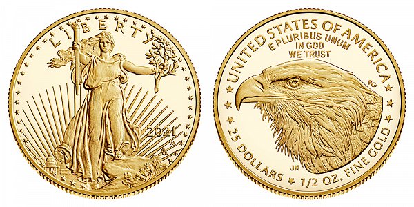 2021 W Proof Half Ounce American Gold Eagle - 1/2 oz Gold $25 - Type 2 