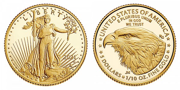 2021 W Proof Tenth Ounce American Gold Eagle - 1/10 oz Gold $5 - Type 2 