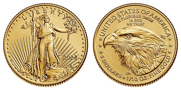 2022 Tenth Ounce American Gold Eagle Bullion - 1/10 oz Gold $5 