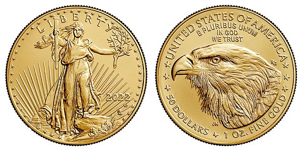 2022 W Burnished Uncirculated One Ounce American Gold Eagle - 1 oz Gold $50 