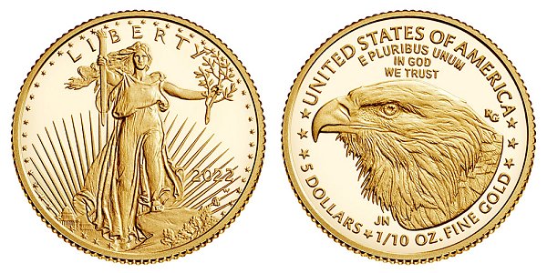 2022 W Proof Tenth Ounce American Gold Eagle - 1/10 oz Gold $5 