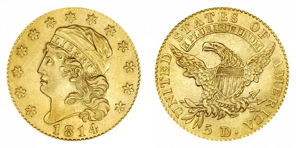 $5 Gold Capped Bust Half Eagle (capped liberty head, not draped) by John Reich