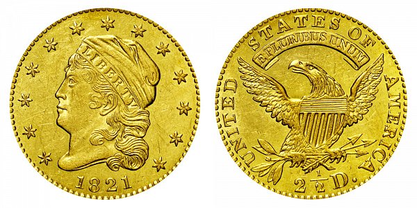 Capped Bust Gold $2.50 Quarter Eagle Head Facing Left - Large Diameter US Coin