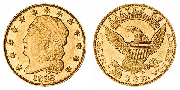 Capped Bust Gold $2.50 Quarter Eagle Head Facing Left - Reduced Diameter US Coin