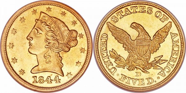 Coronet Head Gold $5 Half Eagle Type 1 - No Motto - Liberty Head - Early Matron Gold Coins US Coin