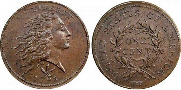 1793 Flowing Hair Large Cent - Wreath Reverse - Lettered Edge 