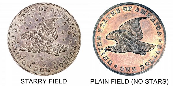 1836 Gobrecht Dollar Starry Reverse vs Plain Field Varieties - Difference and Comparison