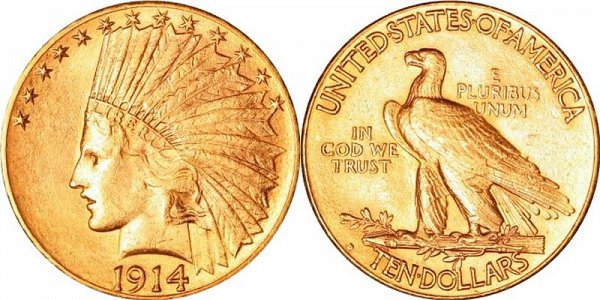 Indian Head Gold $10 Eagle Type 2 - With Motto US Coin