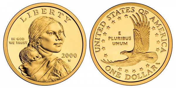 2000 W Sacagawea Dollar - 22 Karat Gold Proof 