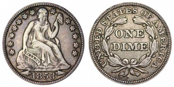 1853 Seated Liberty Dime - Type 3 With Arrows At Date 