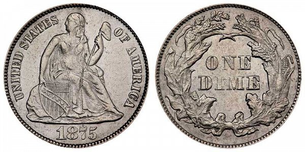 1875 Seated Liberty Dime - No Arrows 