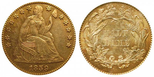 1859 Transitional Pattern Seated Liberty Half Dime - Obverse of 1859 - Reverse of 1860