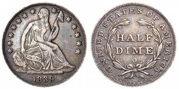 1839 O Seated Liberty Half Dime 