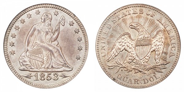 1853 Seated Liberty Quarter - Arrows At Date With Rays 