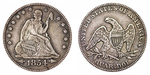 1854 O Seated Liberty Quarter 