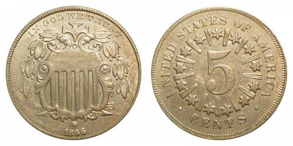 1866 Shield Nickel With Rays 