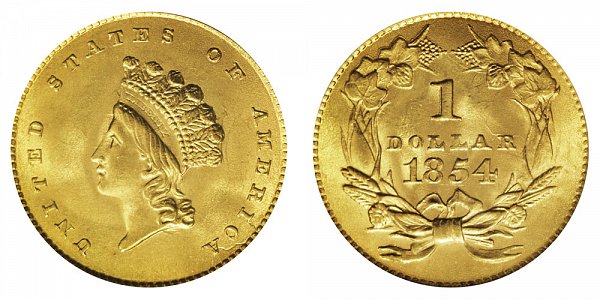 1854 Small Indian Princess Head Gold Dollar G$1 