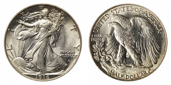 1916 D Walking Liberty Silver Half Dollar 