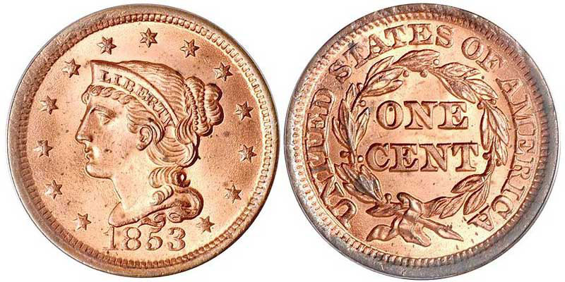 1853 Braided Hair Liberty Head Large Cent Early Copper Penny Coin