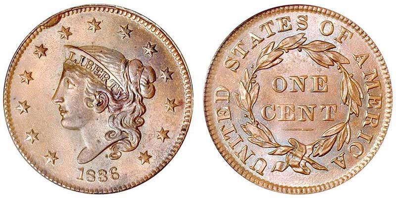 1836 Coronet Liberty Head Large Cent Matron Early Copper Penny