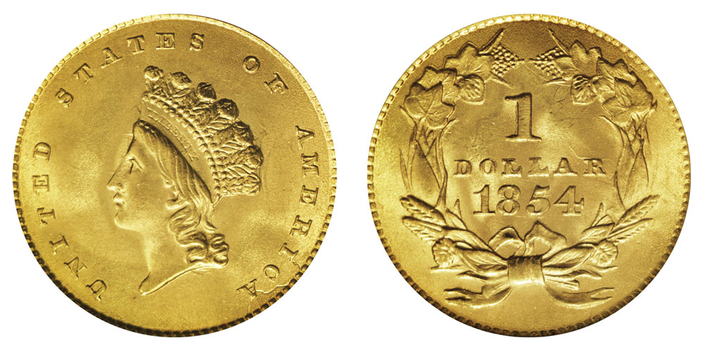 1854 Indian Princess Head Gold $3 Three Dollar Piece - Early Gold