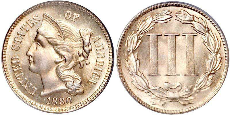 シルバー ゴールド アンティークコイン 1869 US 3 Cent Copper Nickel Coin #1798